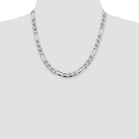 Mens 7.5mm Sterling Silver Solid Figaro Anchor Chain Necklace, 20 Inch